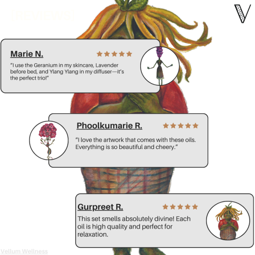 Vellum Wellness Floral Essential Oil Trio for aroma diffuser, natural skincare, emotional wellbeing and calmness