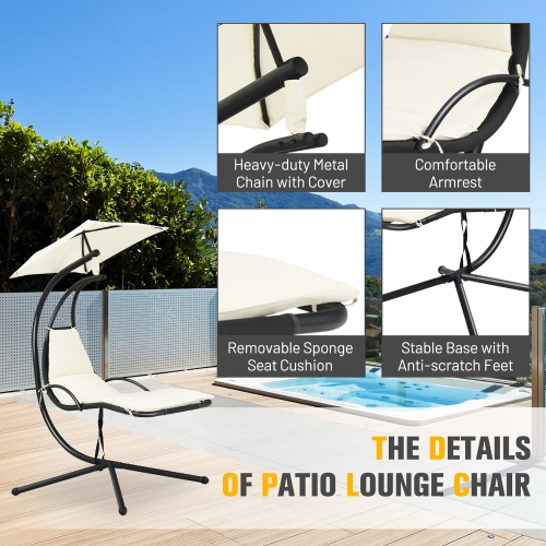 Costway Patio Hanging Hammock Chaise Lounge Chair with Canopy Cushion
