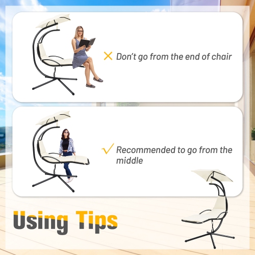 Costway Patio Hanging Hammock Chaise Lounge Chair with Canopy Cushion