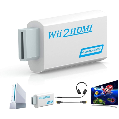 CABLESHARK – Convertisseur Wii à HDMI, adaptateur Wii à HDMI 1080p sortie  vidéo 3,5 mm prise audio 3,5 mm prend en charge tous les modèles  d'affichage Wii (blanc)
