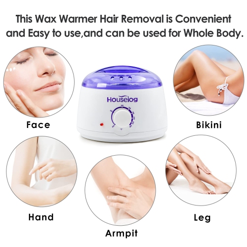 Houselog Wax Warmer Hair Removal Kit with 4 Different Hard Wax Beans and 10Pcs Wax Applicator Sticks for Women and Men (Roun