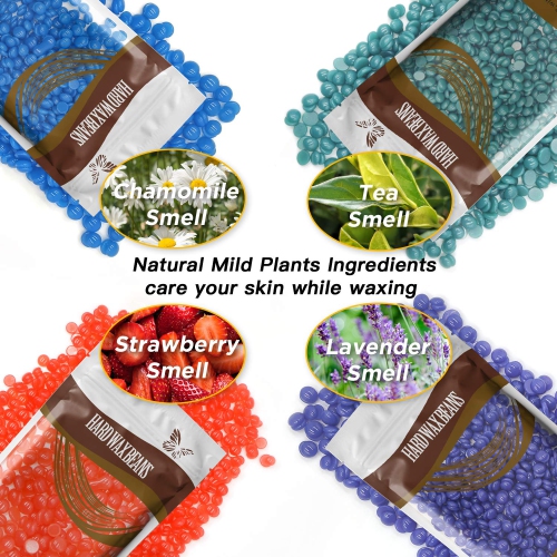 Houselog Wax Warmer Hair Removal Kit with 4 Different Hard Wax Beans and 10Pcs Wax Applicator Sticks for Women and Men (Roun