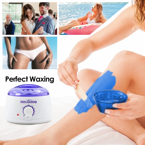 Houselog Wax Warmer Hair Removal Kit with 4 Different Hard Wax Beans and 10Pcs Wax Applicator Sticks for Women and Men (Roun