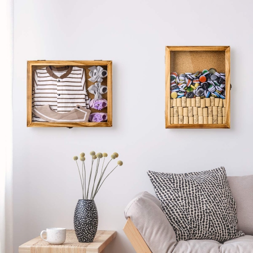 Shadow Box Frame Memory Box Display Case Picture Frame for Keepsakes Ticket Wine Cap with 12 Stick Pins Glass Front Cover 14