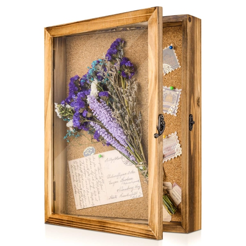 Shadow Box Frame Memory Box Display Case Picture Frame for Keepsakes Ticket Wine Cap with 12 Stick Pins Glass Front Cover 14