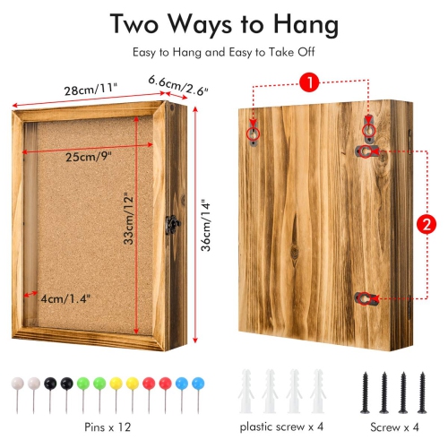 Shadow Box Frame Memory Box Display Case Picture Frame for Keepsakes Ticket Wine Cap with 12 Stick Pins Glass Front Cover 14