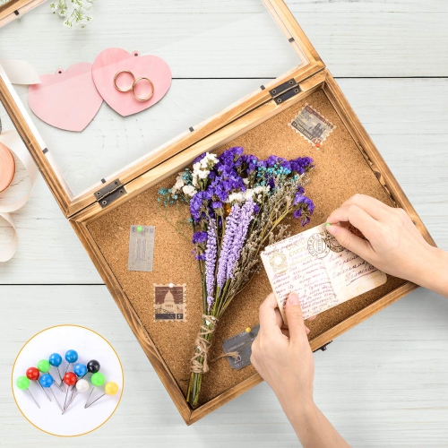 Shadow Box Frame Memory Box Display Case Picture Frame for Keepsakes Ticket Wine Cap with 12 Stick Pins Glass Front Cover 14