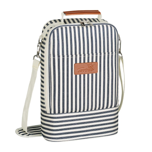 Tirrinia Insulated 2 Bottle Wine Tote Bag - Wine Tumbler Glass Cooler Carrier for BYOB Restaurants, Wine Tasting, Travel, Pa