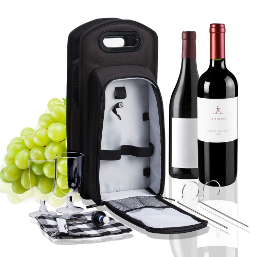 ALLCAMP 9 Piece Wine Travel Bag and Insulated Wine Carrier Tote Carrying Cooler Bag with Handle Great Gift for Wine Lover