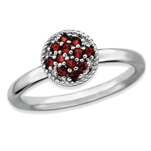 GEM AND HARMONY  1/5 Carat (Ctw) Natural Garnet Cluster Ring In Sterling In Silver