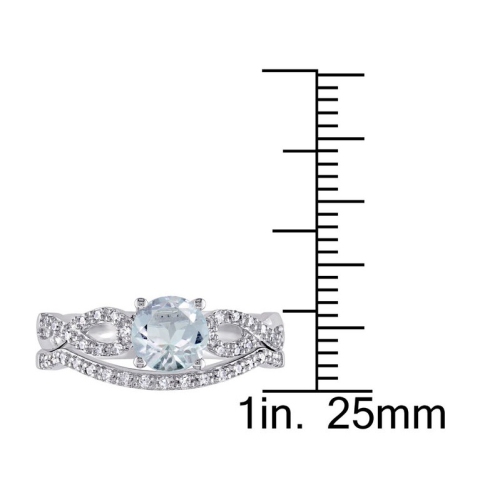 3/4 Carat Aquamarine Engagement Ring & Wedding Band Set with Diamond 10K White Gold