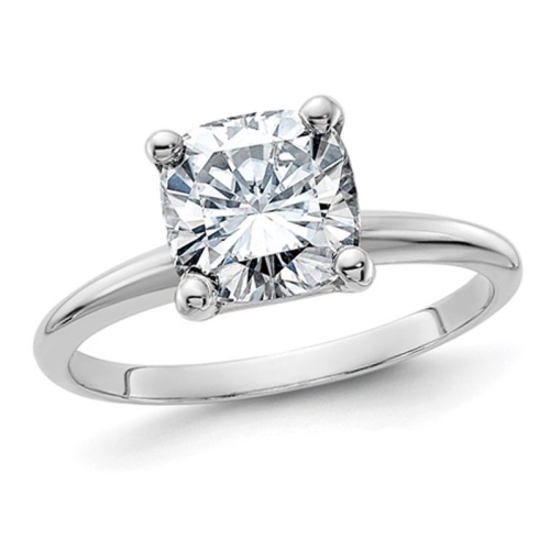 GEM AND HARMONY  1.80 Carat (2 Ct. Look Color D-E) Cushion-Cut Synthetic Moissanite Solitaire Engagement Ring 14K Gold In White