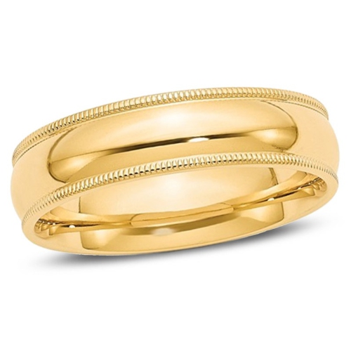 Mens 14K Yellow Gold 6mm Milgrain Comfort Fit Wedding Band Ring