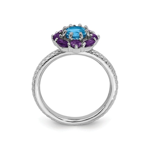 Bague en argent sterling avec topaze bleue et améthyste d'1,60 carat