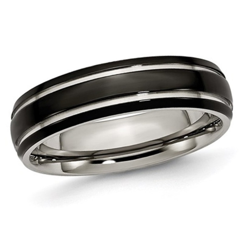 GEM AND HARMONY  Mens 6MM Grooved Plated Titanium Wedding Band Ring In Black