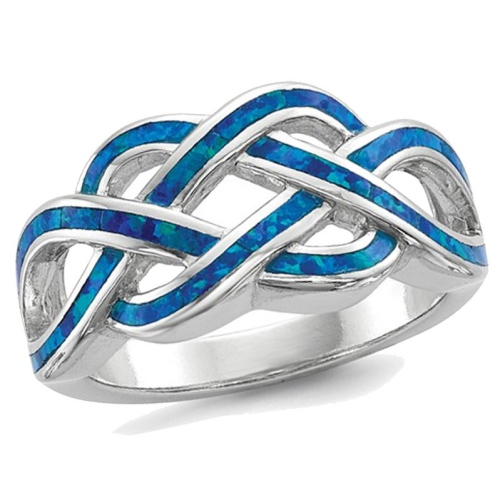 GEM AND HARMONY  Lab-Created Opal Inlay Knot Ring In Sterling Silver In Blue