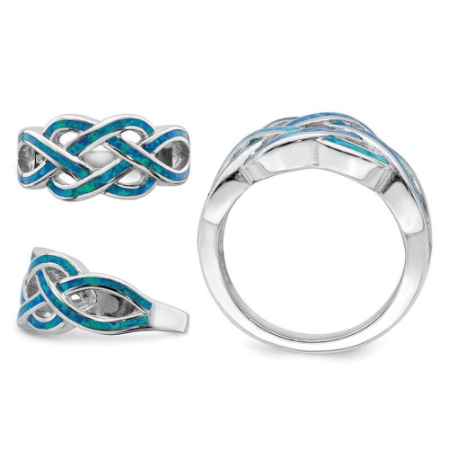 Lab-Created Blue Opal Inlay Knot Ring in Sterling Silver