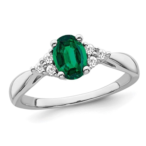GEM AND HARMONY  9/10 Carat (Ctw) Lab-Created Emerald Ring In 14K Gold With Diamonds In White