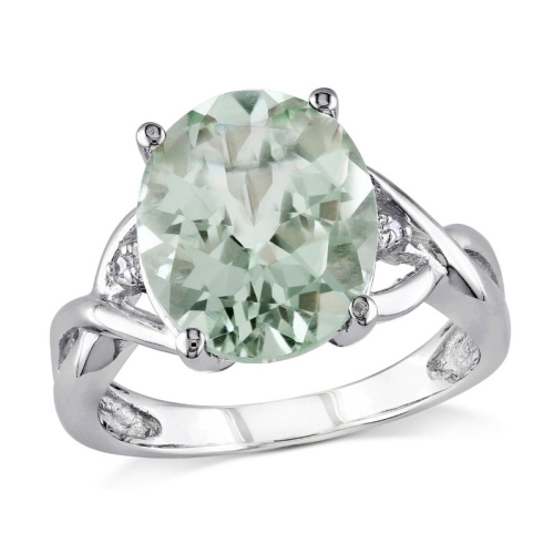 4.30 Carat Oval-Cut Green Amethyst Ring in Sterling Silver with Accent Diamonds