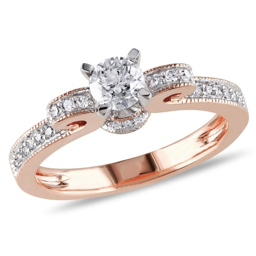 GEM AND HARMONY  1/2 Carat (Ctw G-H, I2-I3) Diamond Engagement Ring 14K Rose Gold In Pink