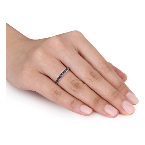 1/10 Carat Black Diamond Wedding Band Ring in Sterling Silver with Black Rhodium