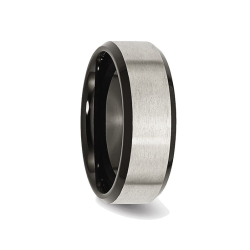 Alliance homme en titane brossé avec bord biseauté plaqué noir de 8 mm