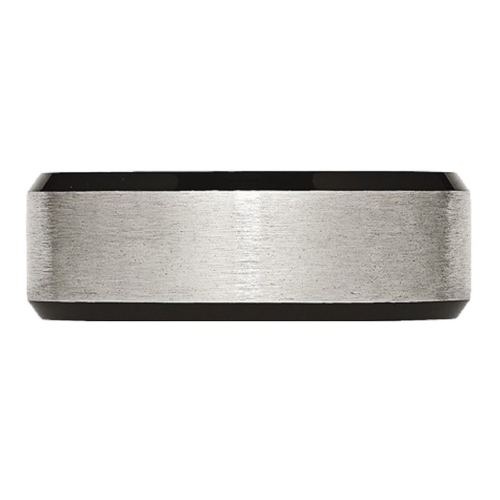 Alliance homme en titane brossé avec bord biseauté plaqué noir de 8 mm