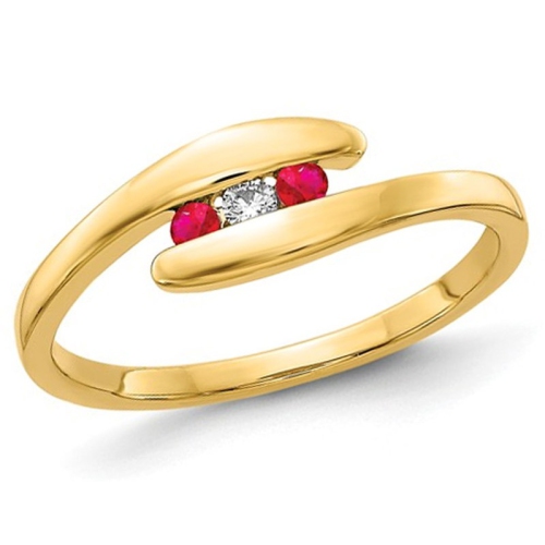 GEM AND HARMONY  1/12 Carat (Ctw) Natural Ruby Promise Ring Band In 14K Gold In Yellow
