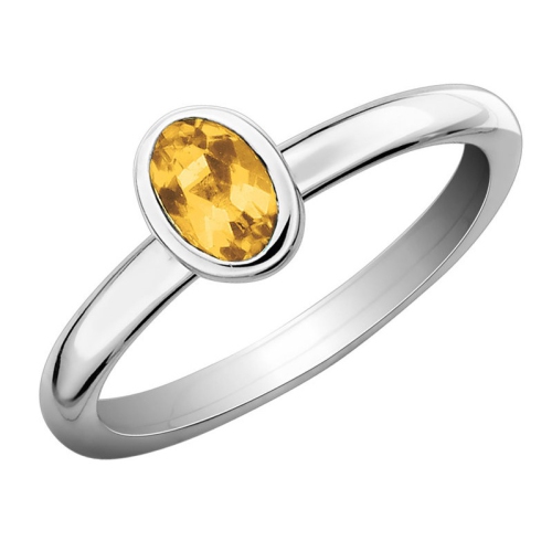 GEM AND HARMONY  2/5 Carat (Ctw) Solitaire Oval Citrine Ring In Sterling In Silver