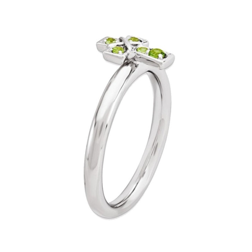 Ladies Sterling Silver Rhodium Peridot Cross Ring
