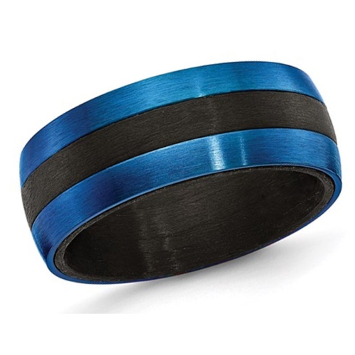 GEM AND HARMONY  Mens Ip Plated Carbon Fiber Stainless Steel 8MM Band Ring In Blue