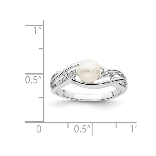 6mm Freshwater Cultured Pearl Ring in Sterling Silver with Accent Diamonds