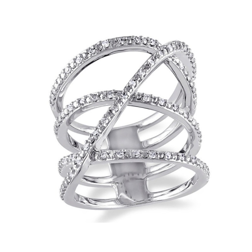 GEM AND HARMONY  Diamond Crossover Fashion Cocktail Ring 1/5 Carat Diamond (Ctw H-I I2-I3) In Sterling In Silver