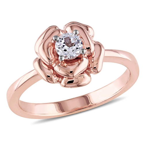 1/3 Carat Lab-Created White Sapphire Floral Ring Rose-plated Sterling Silver