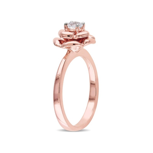 1/3 Carat Lab-Created White Sapphire Floral Ring Rose-plated Sterling Silver