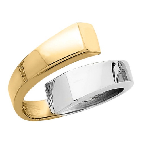 GEM AND HARMONY  14K White And Gold Square Overlapping Ring Band In Yellow