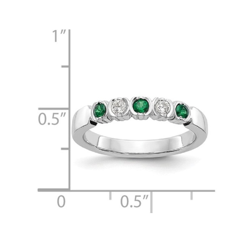 1/7 Carat Emerald Band Ring in 14K White Gold with 1/10 Carat (ctw) Diamonds