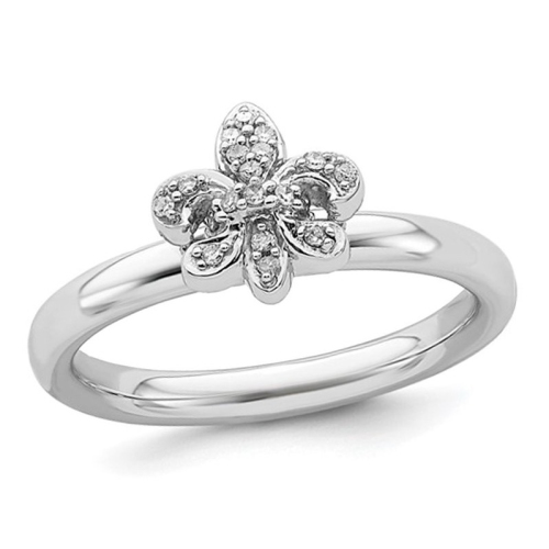 GEM AND HARMONY  Fleur De Lis Ring With Diamond Accent In Sterling In Silver