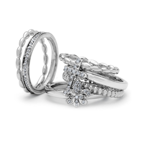 Fleur de lis Ring with Diamond Accent in Sterling Silver