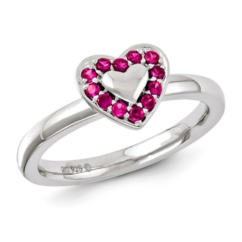 GEM AND HARMONY  1/5 Carat (Ctw) Lab-Created Ruby Heart Promise Ring In Sterling In Silver