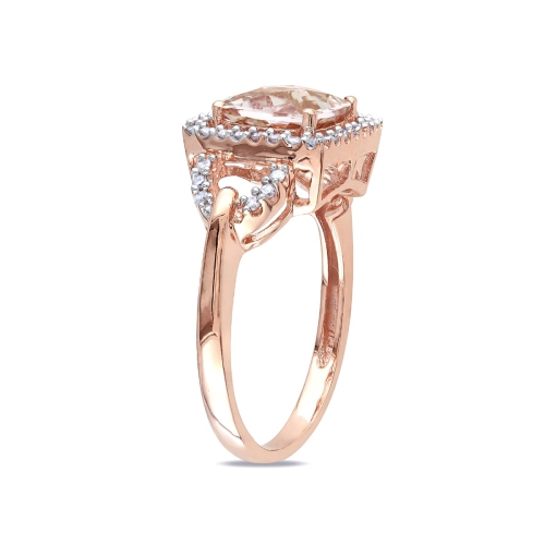 Bague en or rose 10 ct avec morganite et diamant 2.20&nbsp;carat