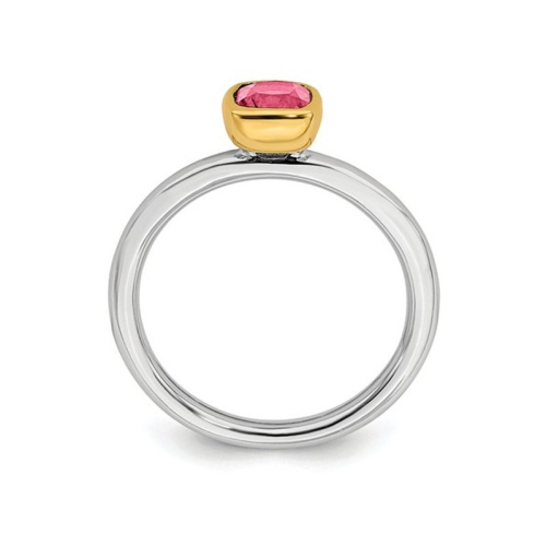 3/5 Carat Pink Tourmaline Ring in Sterling Silver with 14K Accents