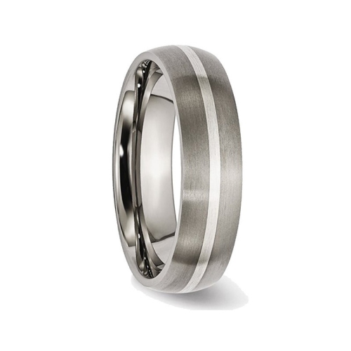 Mens Chisel Titanium Sterling Silver Inlay 6mm Brushed Wedding Band Ring