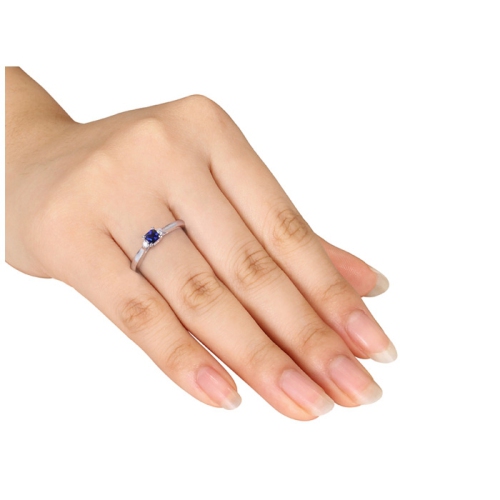 2/5 Carat Lab-Created Blue Sapphire & Diamond Ring in Sterling Silver
