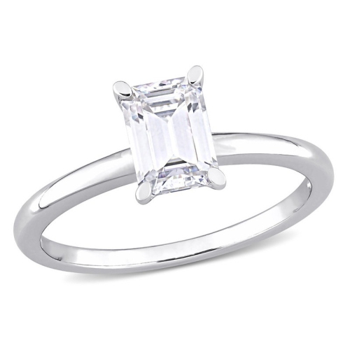 1.00 Carat Lab-Created Emerald-Cut Moissanite Engagement Ring in Sterling Silver
