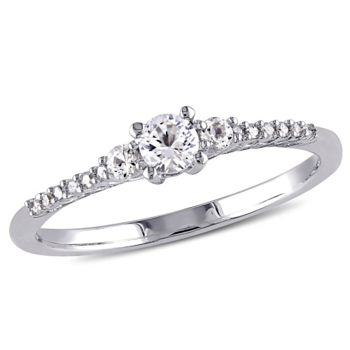 GEM AND HARMONY  1/3 Carat (Ctw) Lab-Created Sapphire Ring With Diamonds In Sterling Silver In White