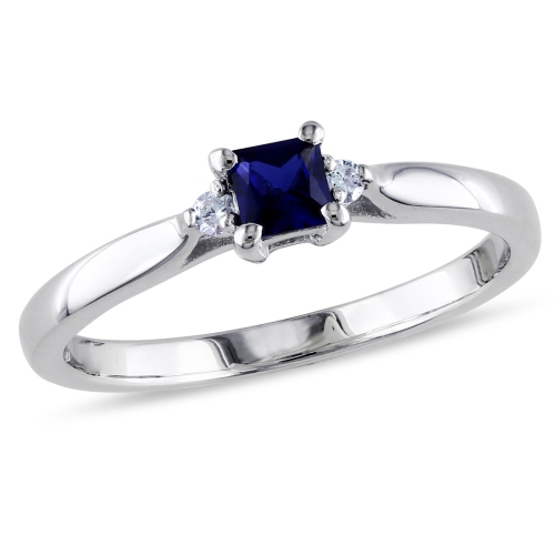 GEM AND HARMONY  2/5 Carat (Ctw) Lab-Created Sapphire & Diamond Ring In Sterling Silver In Blue