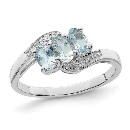 GEM AND HARMONY  3/5 Carat (Ctw) Aquamarine Three-Stone Ring In Sterling In Silver