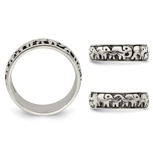 Ladies Antiqued Elephants Ring in Sterling Silver