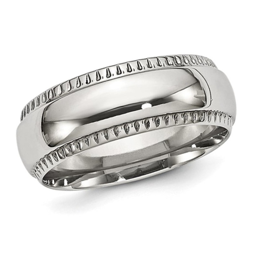 GEM AND HARMONY  Mens 8MM Textured Edge Stainless Steel Wedding Band Ring In Multicolor